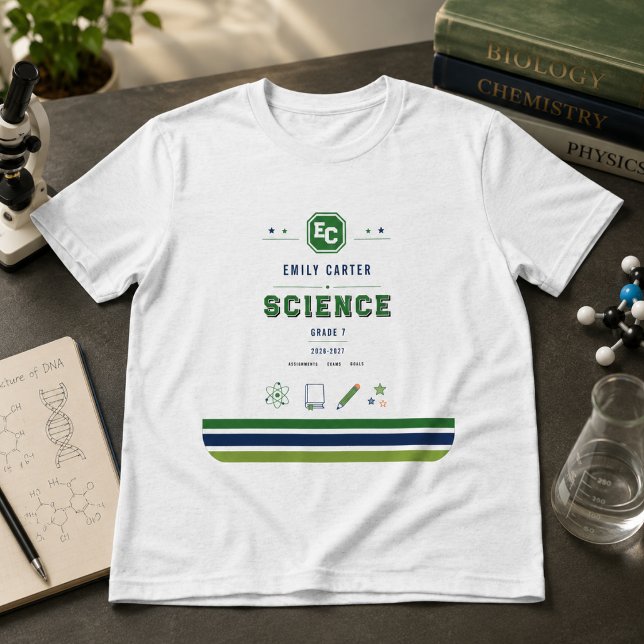 Personalisierte Navy-Grün-Wissenschaftsschulmappe Tri-Blend Shirt (Personalized Navy Green Science School Cover Tri-Blend Shirt
)