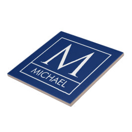 Personalisierte Navy-Keramikfliese mit Initiale un Fliese