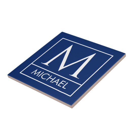 Personalisierte Navy-Keramikfliese mit Initiale un Fliese (Seite)