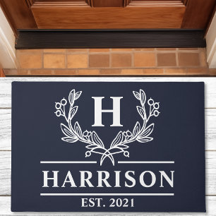 Personalisierte Navy-Lorbeer-Monogramm Fußmatte