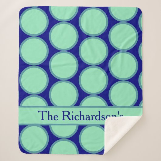 Personalisierte Navy-Mint-Polka-Dot-Pattern-Modern Sherpadecke (Vorderseite)