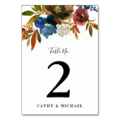 Personalisierte Navy & Rust Watercolor Tischnummer (Vorderseite)