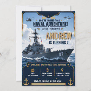 Personalisierte Navy-Schlachtschiff-Geburtstagsfei Einladung