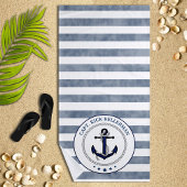 Personalisierte Navy-Streifen und Anker Strandtuch