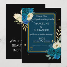 Personalisierte Navy- und Blush-Blumen-Einladung