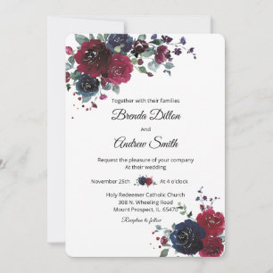 Personalisierte Navy- und Burgunder-Hochzeit Einladung