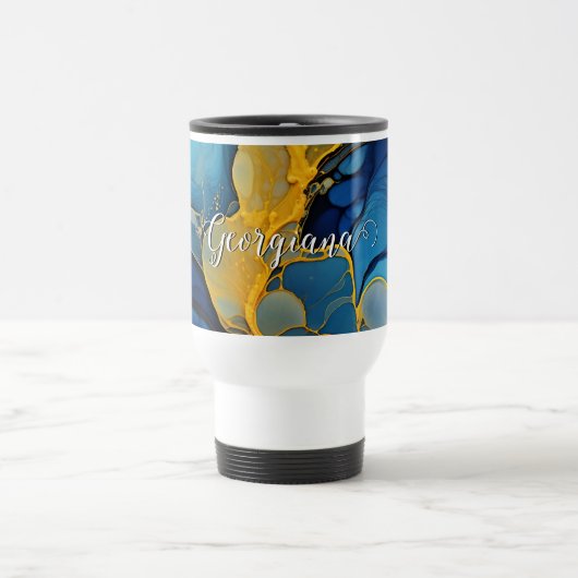 Personalisierte Navy und Gold Alcohol Incidents Ar Reisebecher (Mittel)