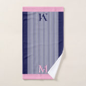Personalisierte Navy- und hellrosa nautische Ästhe Badhandtuch Set (Handtuch)