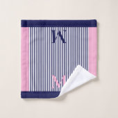 Personalisierte Navy- und hellrosa nautische Ästhe Badhandtuch Set (Waschlappen)