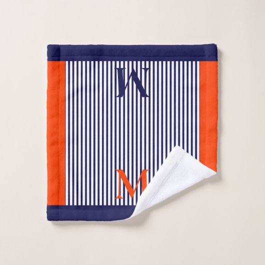 Personalisierte Navy und Orange Nautic Ästhetik Badhandtuch Set (Waschlappen)