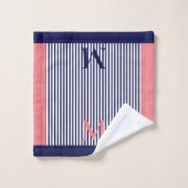 Personalisierte Navy und Pink Nautic Ästhetik Badhandtuch Set (Waschlappen)
