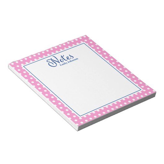 Personalisierte Navy und rosa Polka Dot Notepad Notizblock (angewinkelt)