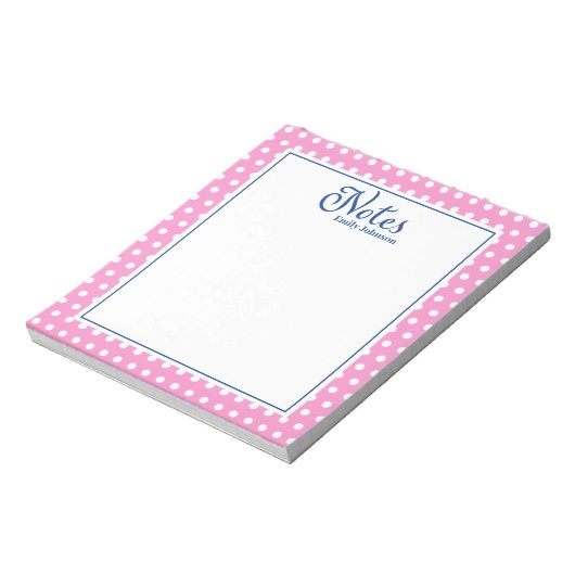 Personalisierte Navy und rosa Polka Dot Notepad Notizblock (Rotiert)