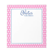 Personalisierte Navy und rosa Polka Dot Notepad