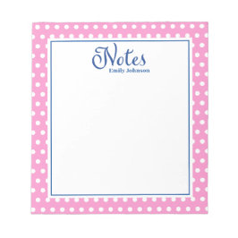 Personalisierte Navy und rosa Polka Dot Notepad Notizblock