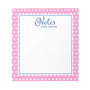 Personalisierte Navy und rosa Polka Dot Notepad Notizblock