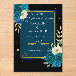 Personalisierte Navy- und Rosé-Blumen-Einladung Acryleinladungen
