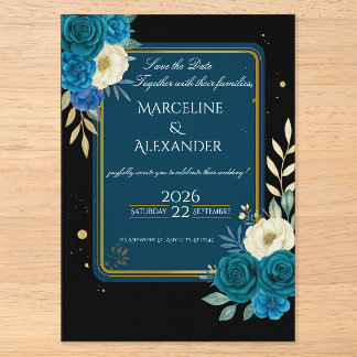 Personalisierte Navy- und Rosé-Blumen-Einladung Acryleinladungen