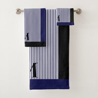 Personalisierte Navy- und schwarze nautische Ästhe Badhandtuch Set