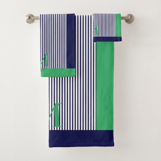 Personalisierte Navy und Sea Green Ästhetik Badhandtuch Set (Insitu)