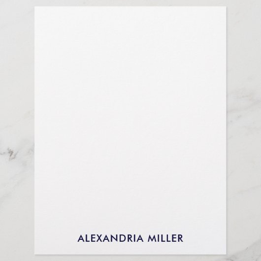 Personalisierte Navy White Minimalistisch Statione Briefbogen (Vorderseite)