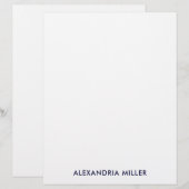 Personalisierte Navy White Minimalistisch Statione Briefbogen (Vorne/Hinten)