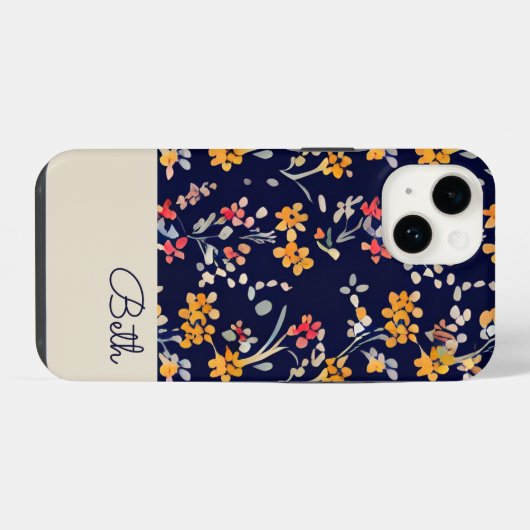 Personalisierte Navy Yellow Wildblume iPhone Hülle (Rückseite (Horizontal))