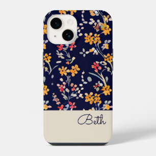 Personalisierte Navy Yellow Wildblume iPhone 14 Hülle