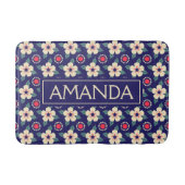 Personalisierte navyblaue Blumen-Badmatte Badematte (Vorderseite)