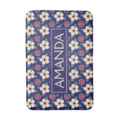 Personalisierte navyblaue Blumen-Badmatte Badematte (Vorderseite Vertikal)