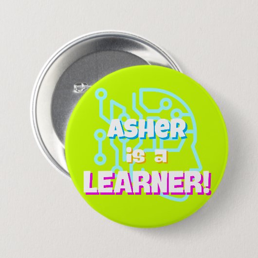 Personalisierte Neon Green Blue Learning Affirmati Button (Vorne & Hinten)