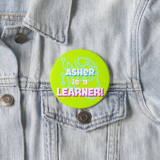 Personalisierte Neon Green Blue Learning Affirmati Button (Beispiel)