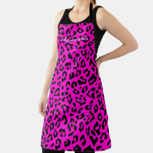 Personalisierte Neon-Hot-Pink-und-schwarze-Leopard Schürze