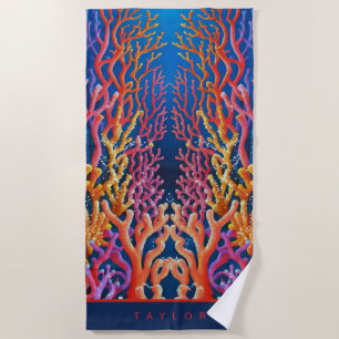 Personalisierte Neon Orange Ocean Coral Strandtuch