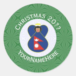 Personalisierte nepalesische Engel-Weihnachtsflagg Runder Aufkleber