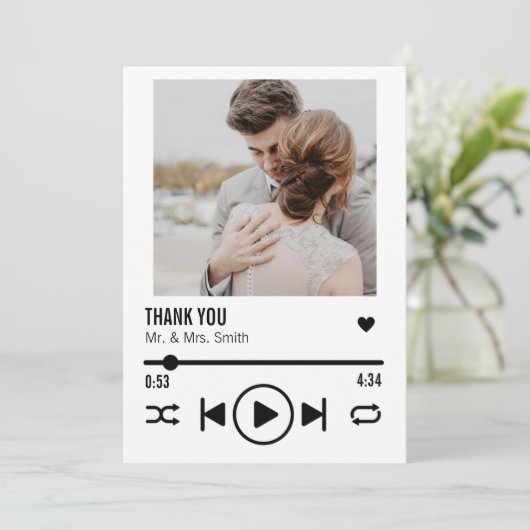Personalisierte neu verheiratete Foto Song Playlis Dankeskarte (Stehend Vorderseite)