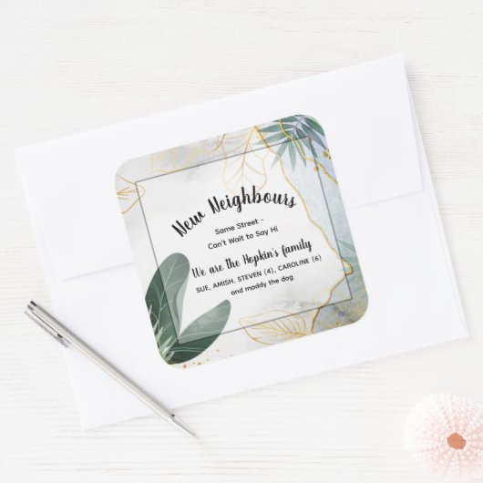 Personalisierte neue Einführungskarte für die Nach Quadratischer Aufkleber (Umschlag)