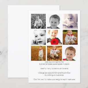 Personalisierte Neun-Foto-Vorlage Einladung