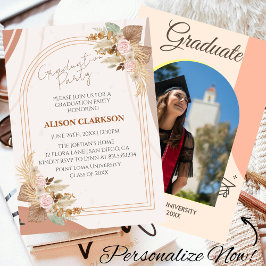 Personalisierte neutrale Boho-Foto-Graduierungspar Einladung