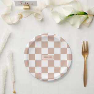 Personalisierte, neutrale Rose rosa Pappteller