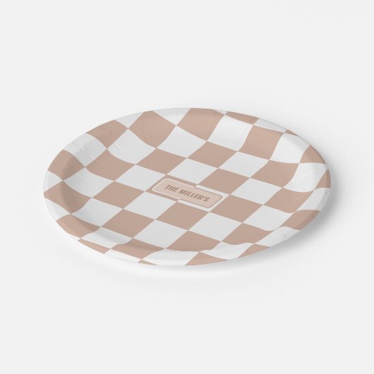 Personalisierte, neutrale Rose rosa Pappteller (Schrägansicht)