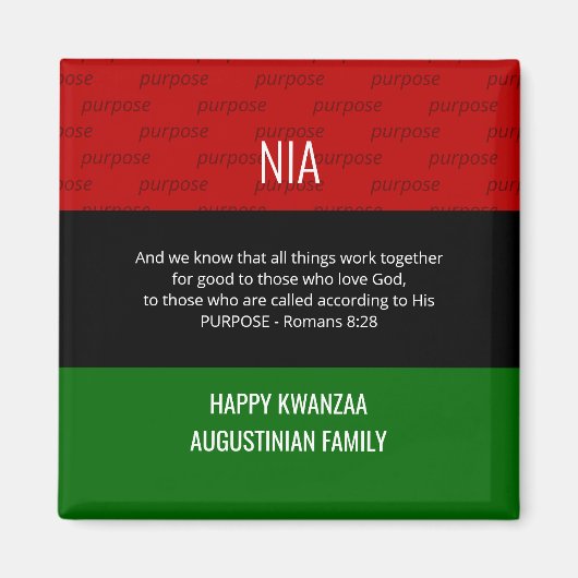 Personalisierte NIA Romans 8 28 Happy Kwanzaa Magnet (Vorne)