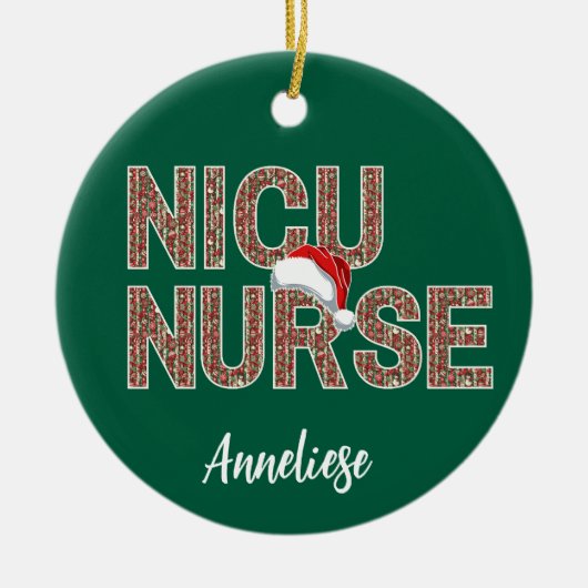 Personalisierte NICU Nurse Weihnachtsmannmütze Keramik Ornament (Vorne)