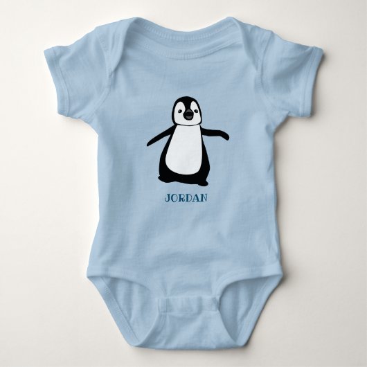 Personalisierte niedlich Baby Blue Pinguin-Abbildu Baby Strampler (Vorderseite)
