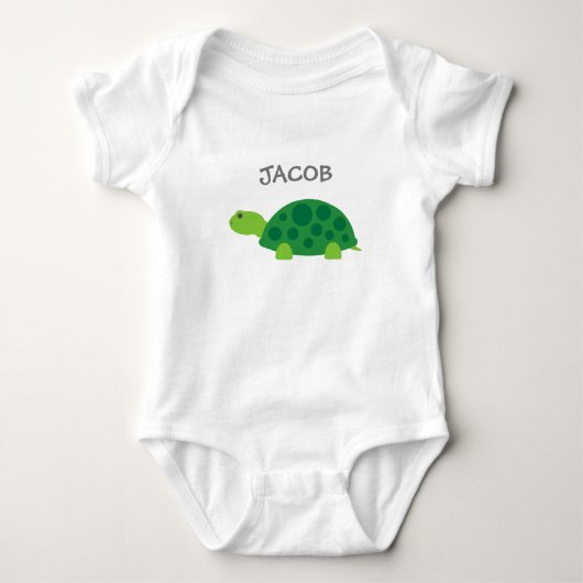 Personalisierte niedlich-grüne Schildkröte Baby Strampler (Vorderseite)