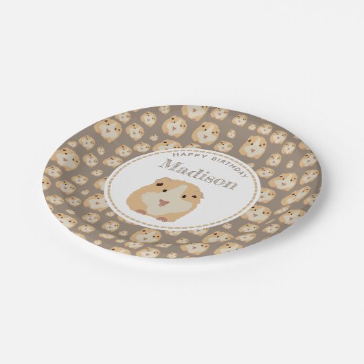 Personalisierte Niedlich Hamster-Muster Geburtstag Pappteller (Schrägansicht)