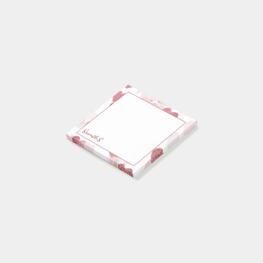 Personalisierte niedlich rosa, rot-pastellfarbene post-it klebezettel (angewinkelt)