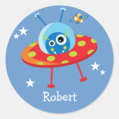 Personalisierte Niedliche Alien Raumfahrt Runder Aufkleber (Vorderseite)