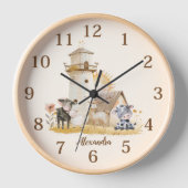 Personalisierte Niedliche Aquarelltiere Uhr (Vorderseite)