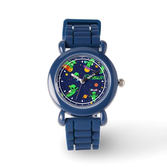 Personalisierte Niedliche Außerirdischen im Weltra Armbanduhr (Vorderseite)